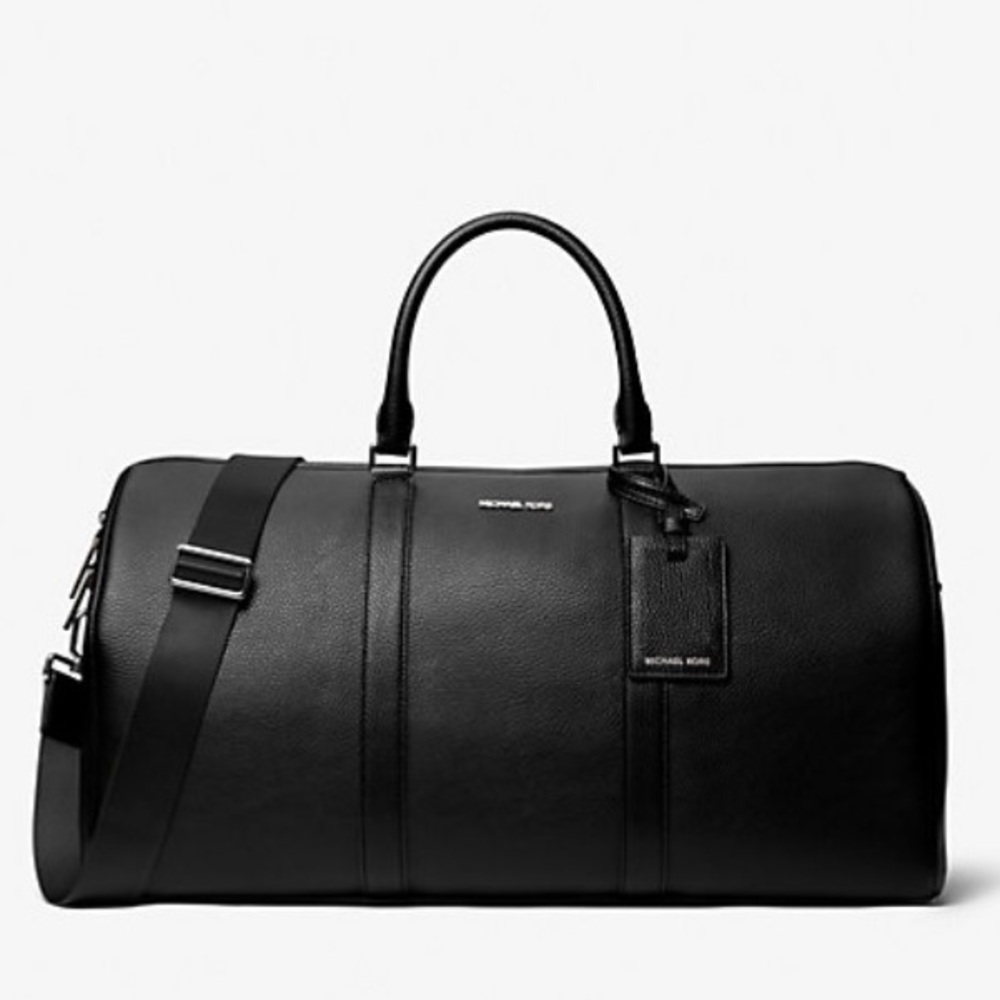 Michael Kors Cooper Faux Leather Black Duffel Bag with Silver Accents - Picture 4 of 12